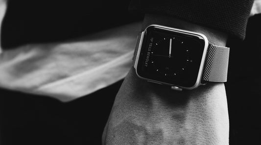 Apple Watch with Milanese Mesh Watch Strap - Black and White Photo