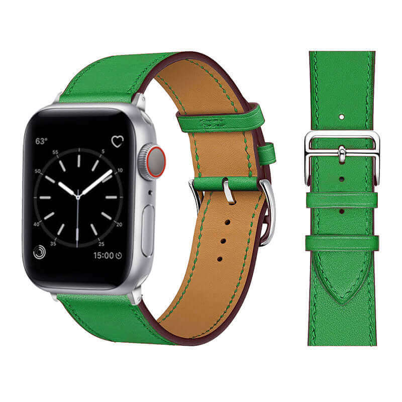 Genuine Leather Watch Strap for Your Apple Watch With Polished Stainless Steel Vintage Style Buckle In Velvet Green