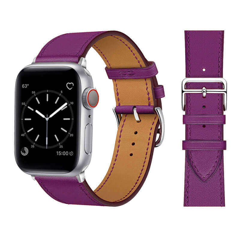 Genuine Leather Watch Strap for Your Apple Watch With Polished Stainless Steel Vintage Style Buckle In Jujube Purple