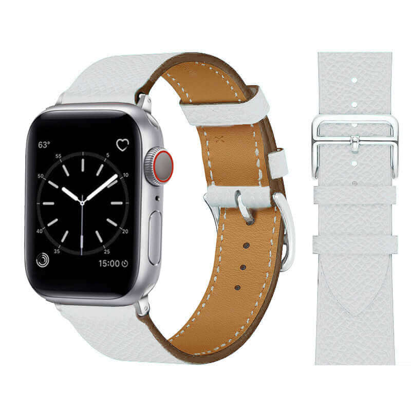 Genuine Leather Ice White Watch Strap for Your Apple Watch With Polished Stainless Steel Vintage Style Buckle