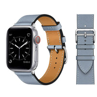 Thumbnail for Genuine Leather Linen Blue Watch Strap for Your Apple Watch With Polished Stainless Steel Vintage Style Buckle