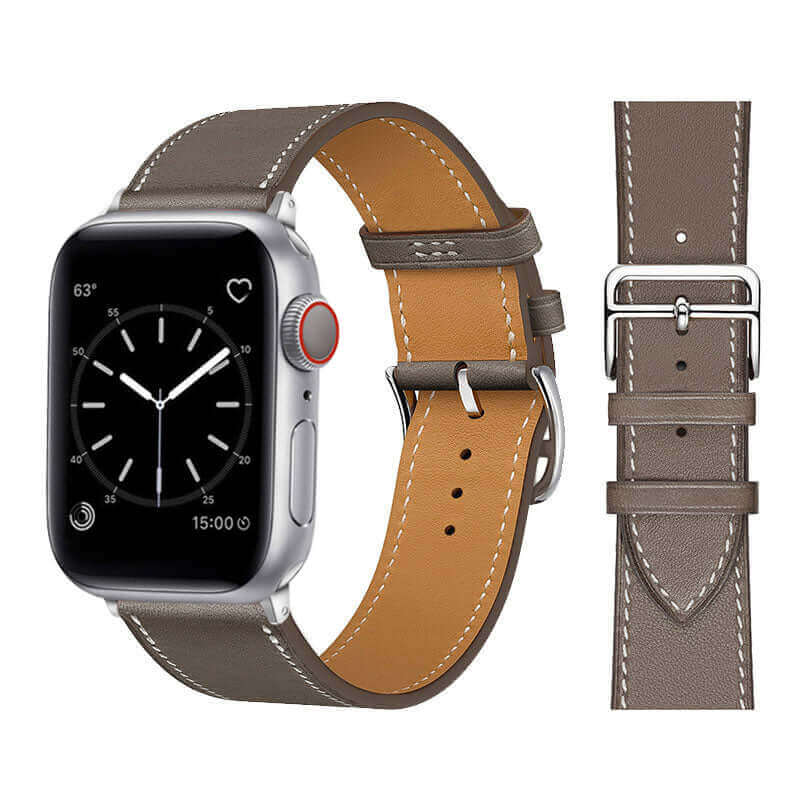 Genuine Leather Grey Watch Strap for Your Apple Watch With Polished Stainless Steel Vintage Style Buckle
