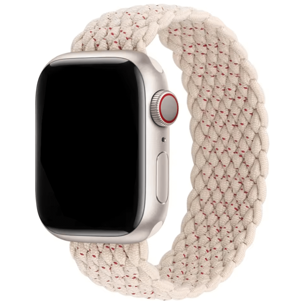 Braided Elastic Apple Watch Strap in Beige Cherry Heart