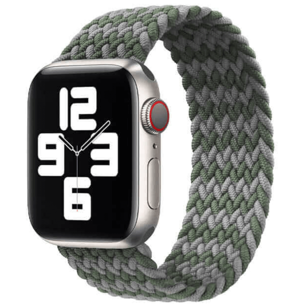 Braided Elastic Apple Watch Strap in Mossy Rock Green Grey