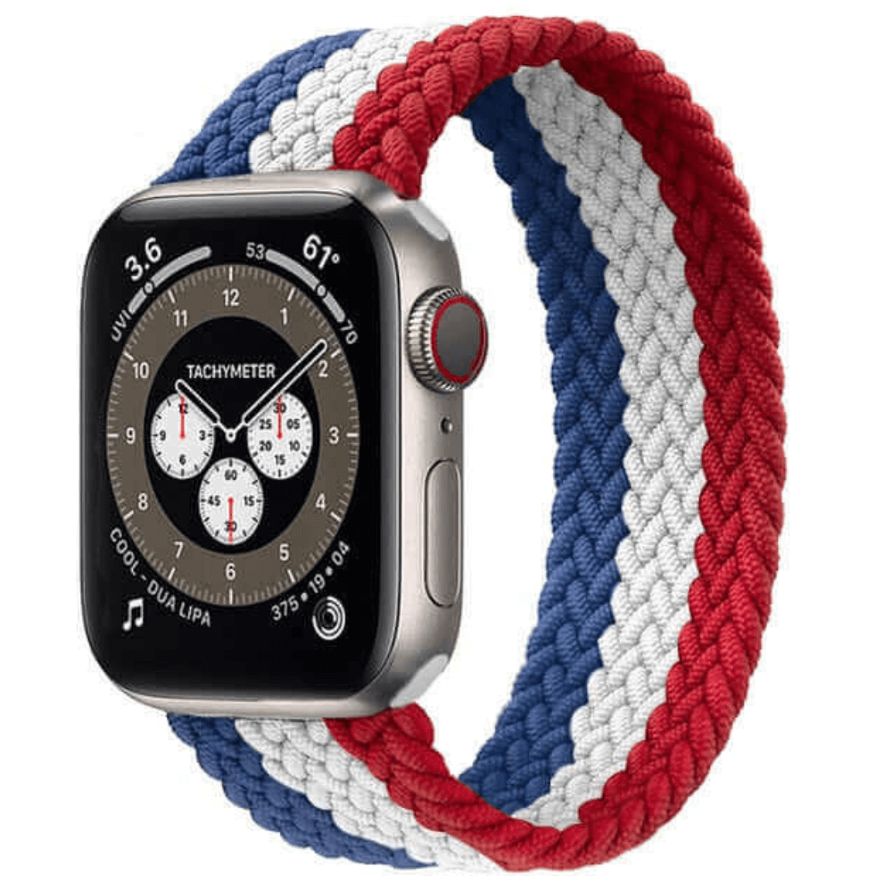 Braided Elastic Apple Watch Strap in Red White Blue Vive La France