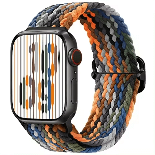 Braided Elastic Solo Loop Apple Watch Strap With Buckle in Denim Blue