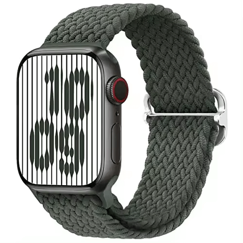 Braided Elastic Solo Loop Apple Watch Strap With Buckle in Olive Green