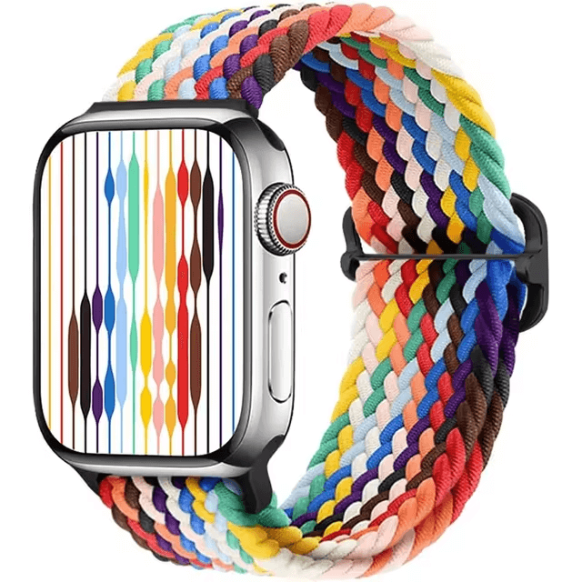 Braided Elastic Solo Loop Apple Watch Strap With Buckle in Rainbow