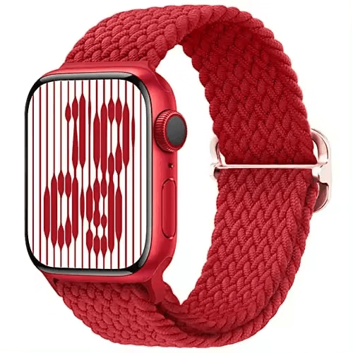 Braided Elastic Solo Loop Apple Watch Strap With Buckle in Red