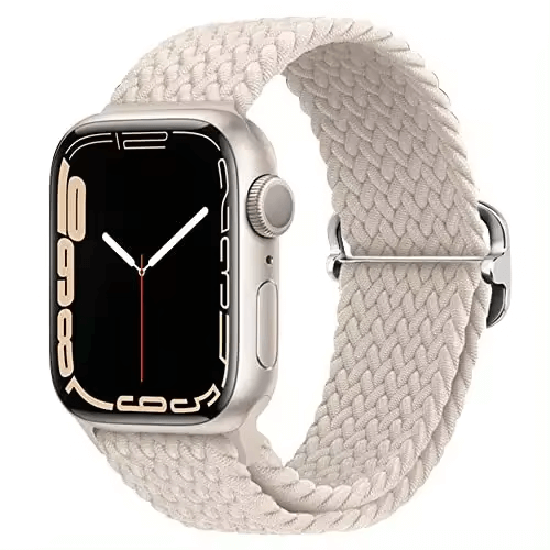 Braided Elastic Solo Loop Apple Watch Strap With Buckle in Starlight White