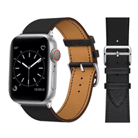 Thumbnail for Genuine Leather Watch Band with Stainless Steel Vintage Buckle in Carbon Black 2