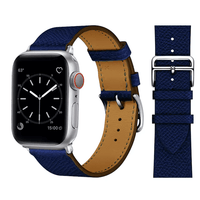 Thumbnail for Genuine Leather Watch Band with Stainless Steel Vintage Buckle in Ink Blue 2