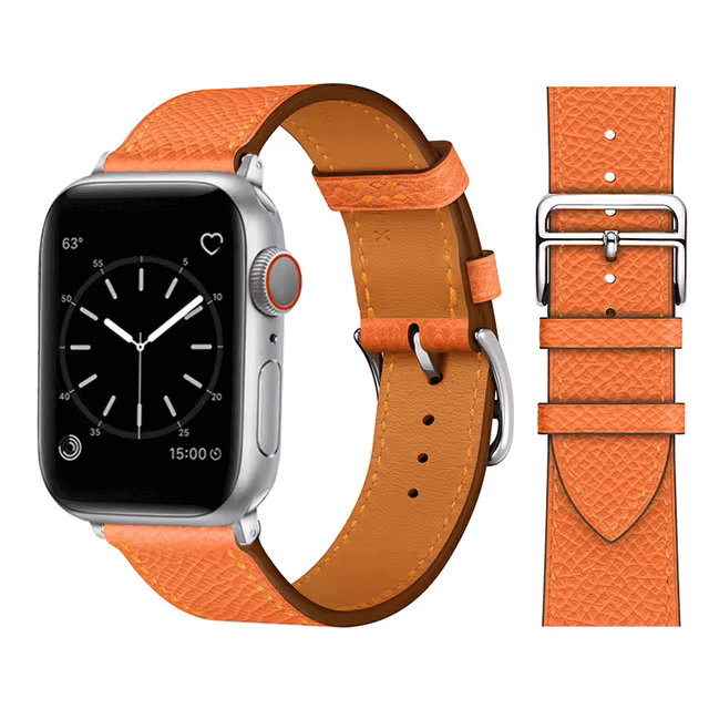 Genuine Leather Watch Band with Stainless Steel Vintage Buckle in Orange 2