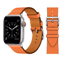 Thumbnail for Genuine Leather Watch Band with Stainless Steel Vintage Buckle in Orange 2