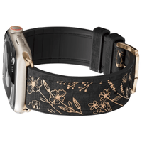 Thumbnail for High Quality Engraved Flower Silicone Leather Apple Watch Band in Black