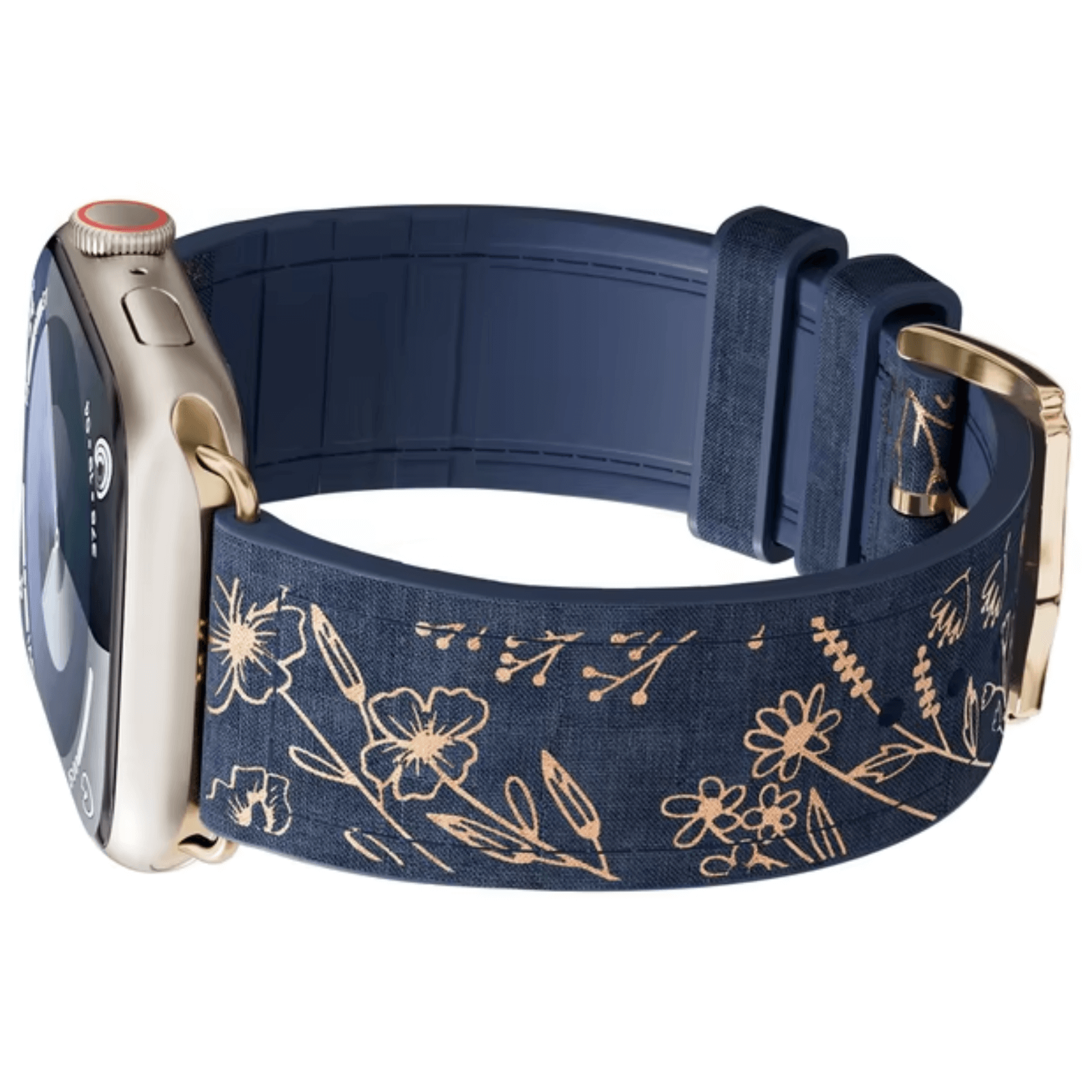 High Quality Engraved Flower Silicone Leather Apple Watch Band in Blue