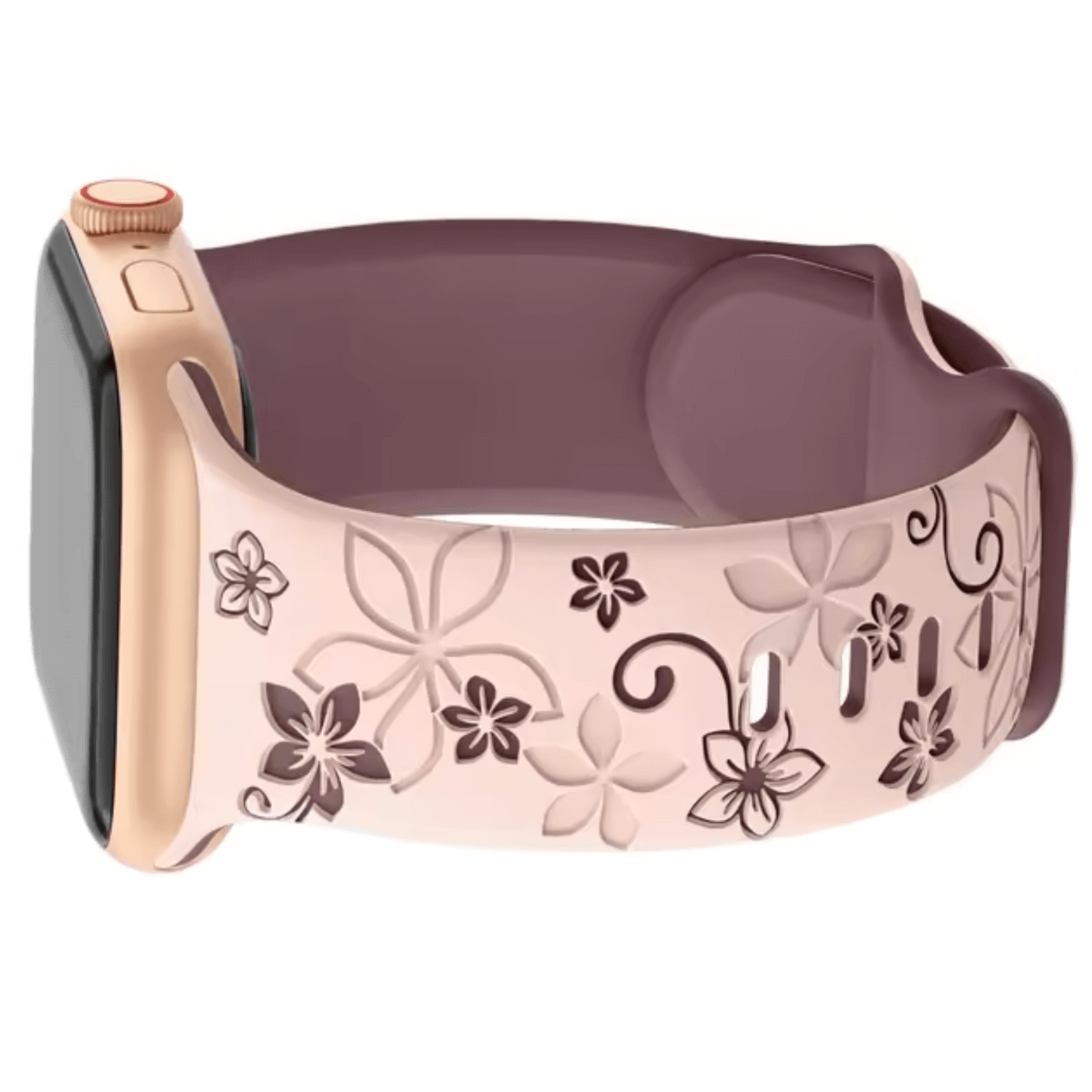 High Quality Floral Engraved Silicone Apple Watch Band in Pink Violet