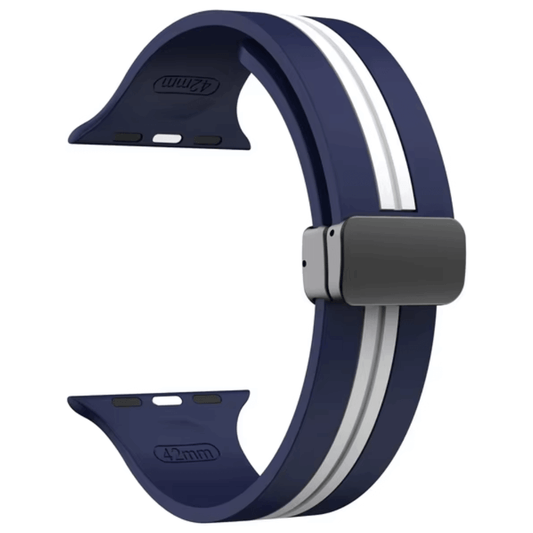 High Quality Silicone Apple Watch Band in Blue and White with Magnetic Clasp