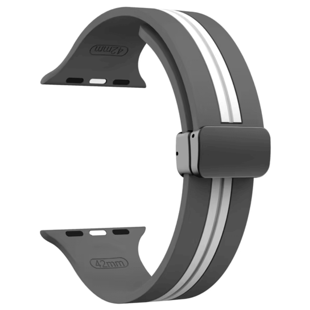 High Quality Silicone Apple Watch Band in Grey and White with Magnetic Clasp