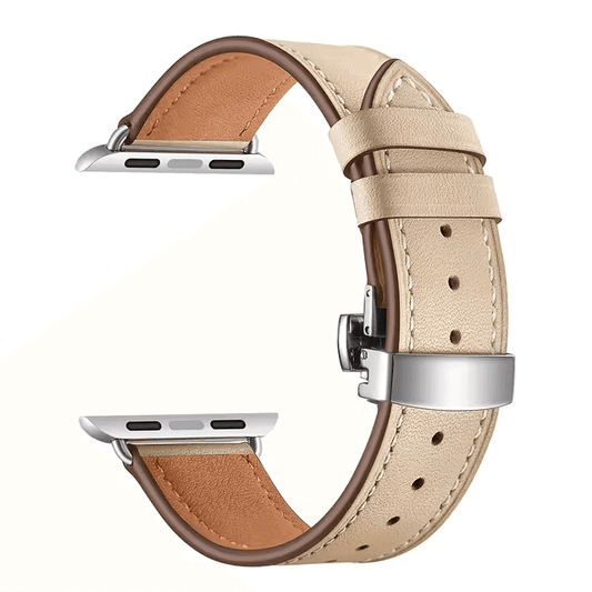 Leather Apple Watch Strap in Cream with Butterfly Clasp