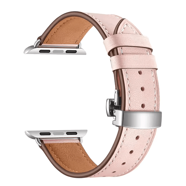 Leather Apple Watch Strap in Pink with Butterfly Clasp