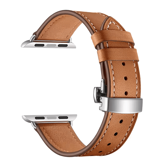 Leather Apple Watch Strap in Tan Brown with Butterfly Clasp