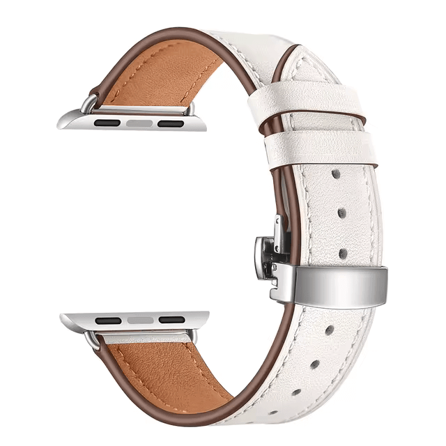 Leather Apple Watch Strap in White with Butterfly Clasp