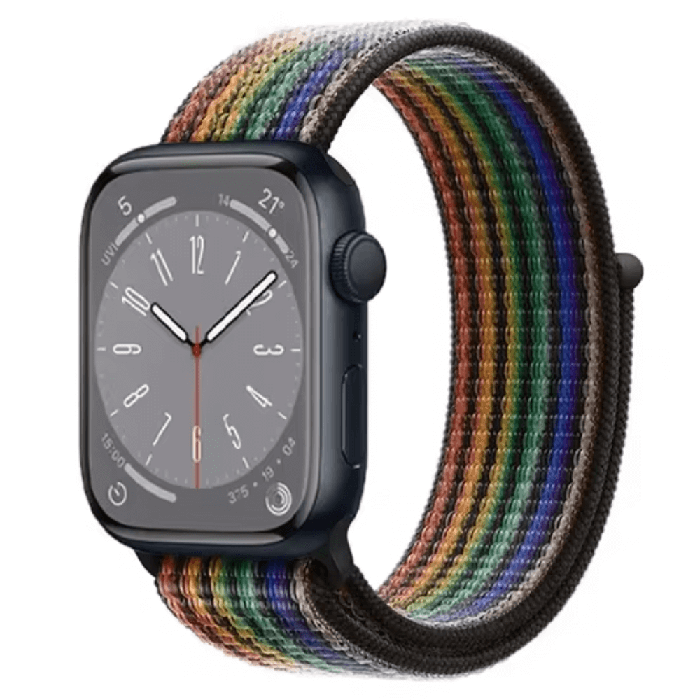 Nylon Sport Apple Watch Strap in Black Rainbow