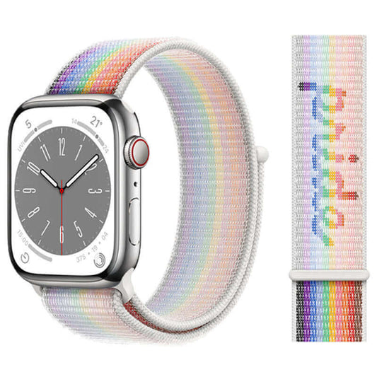 Nylon Sport Apple Watch Strap in Pride White Rainbow