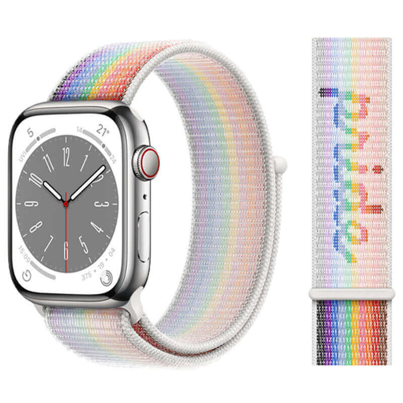 Nylon Sport Apple Watch Strap in Pride White Rainbow