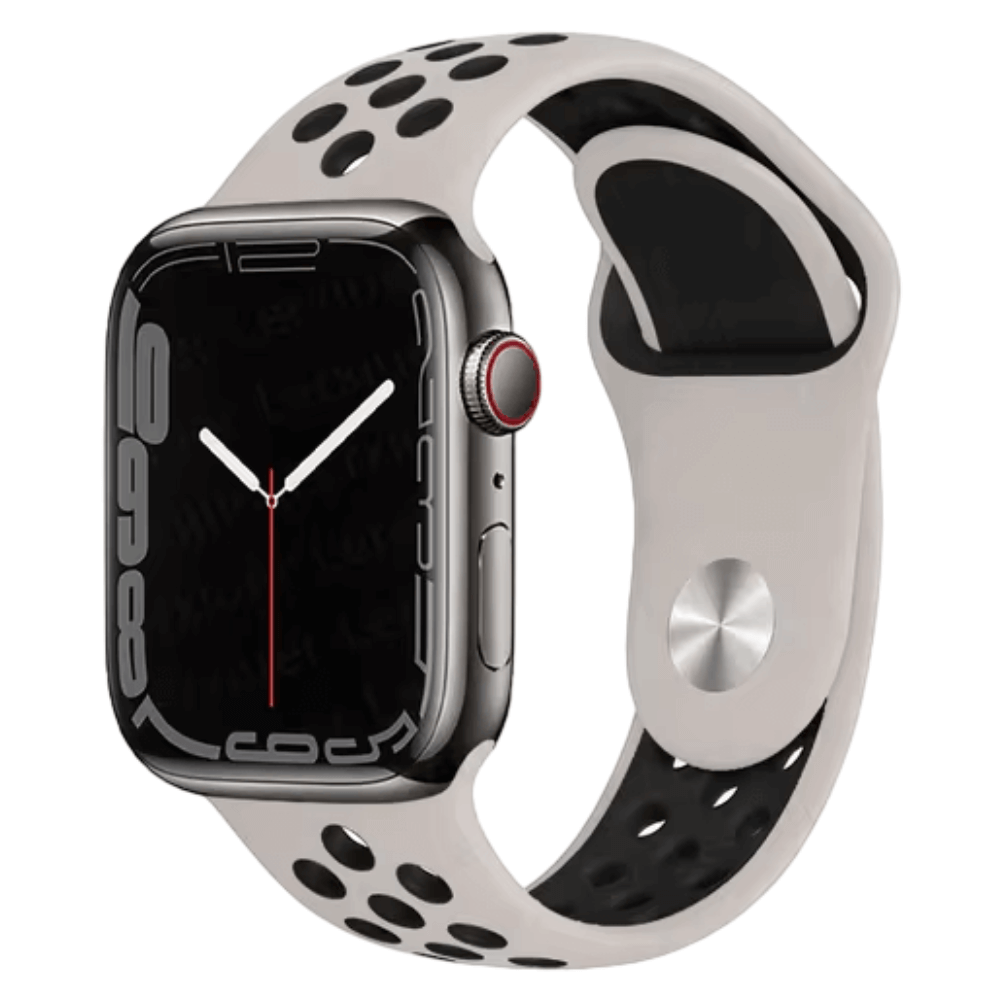 Silicone Sport Watch Band for Apple Watch in Antique White and Black