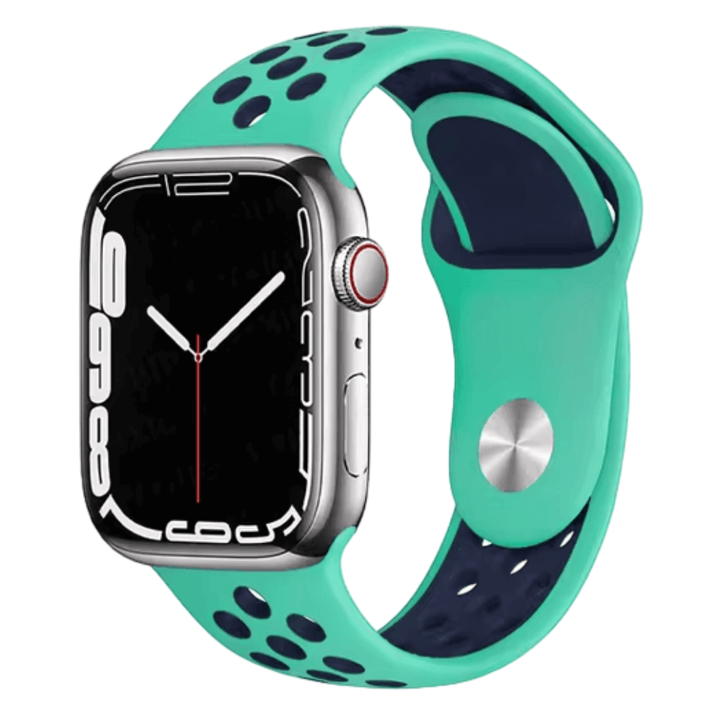 Silicone Sport Watch Band for Apple Watch in Aqua and Navy Blue