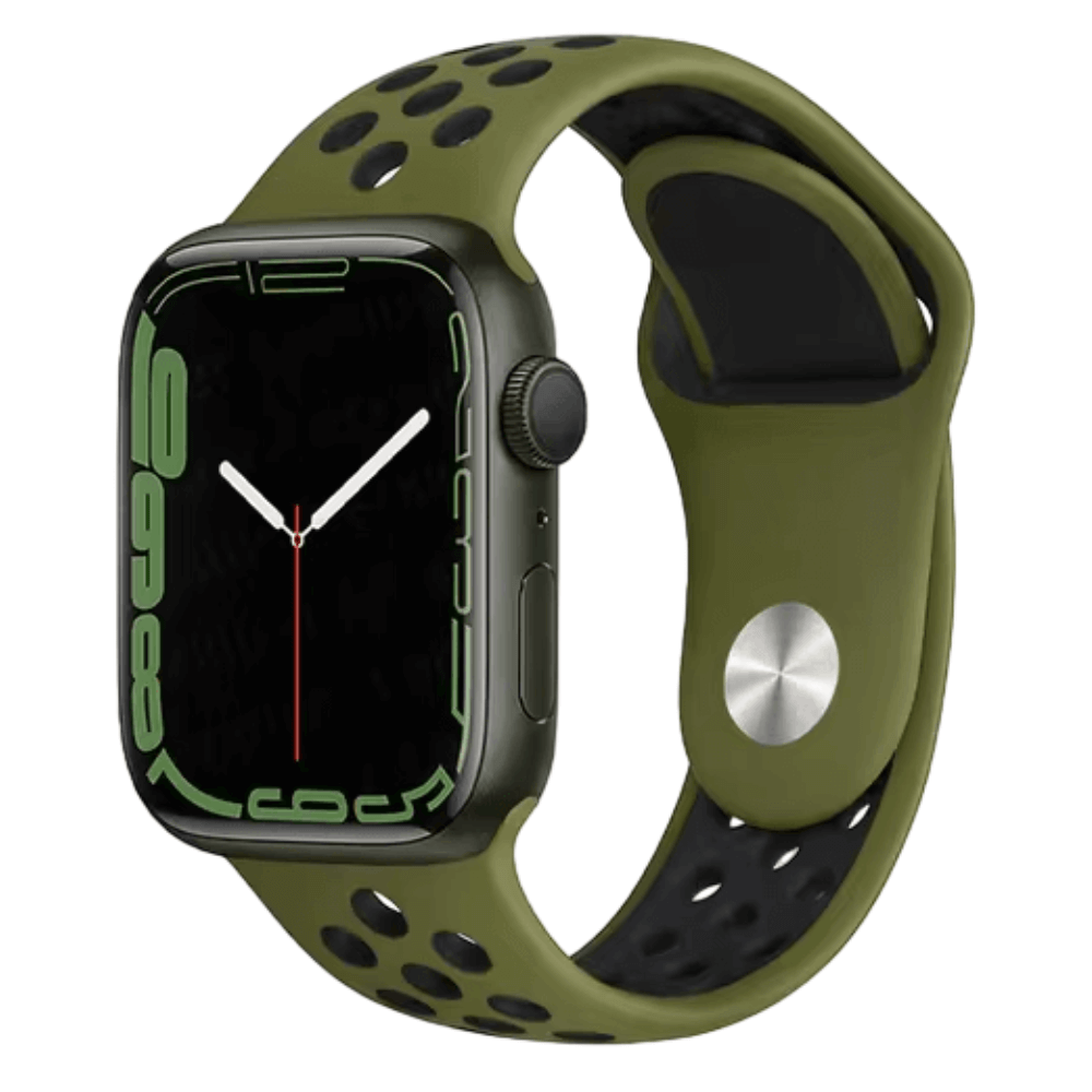 Silicone Sport Watch Band for Apple Watch in Army Green and Black