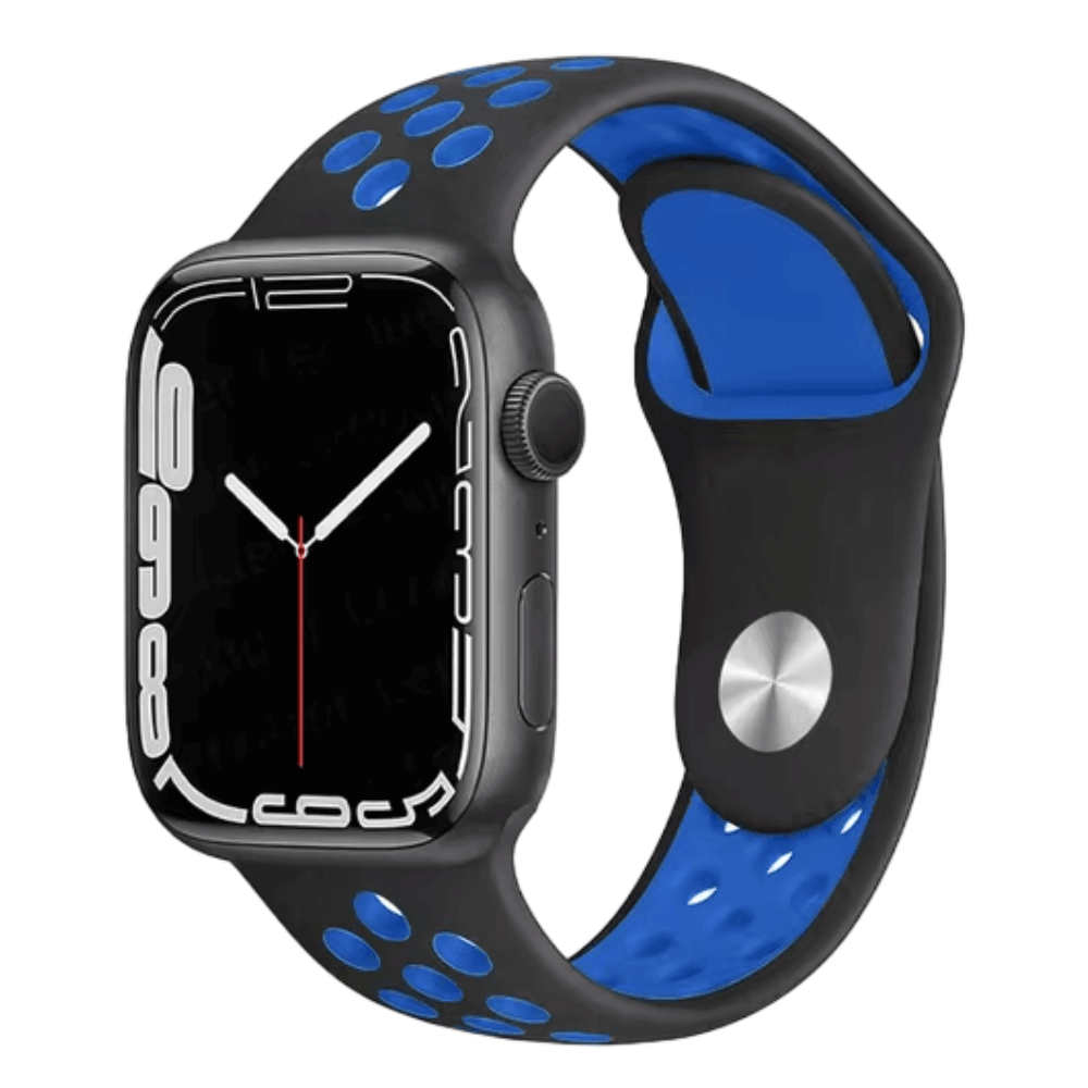 Silicone Sport Watch Band for Apple Watch in Black and Blue