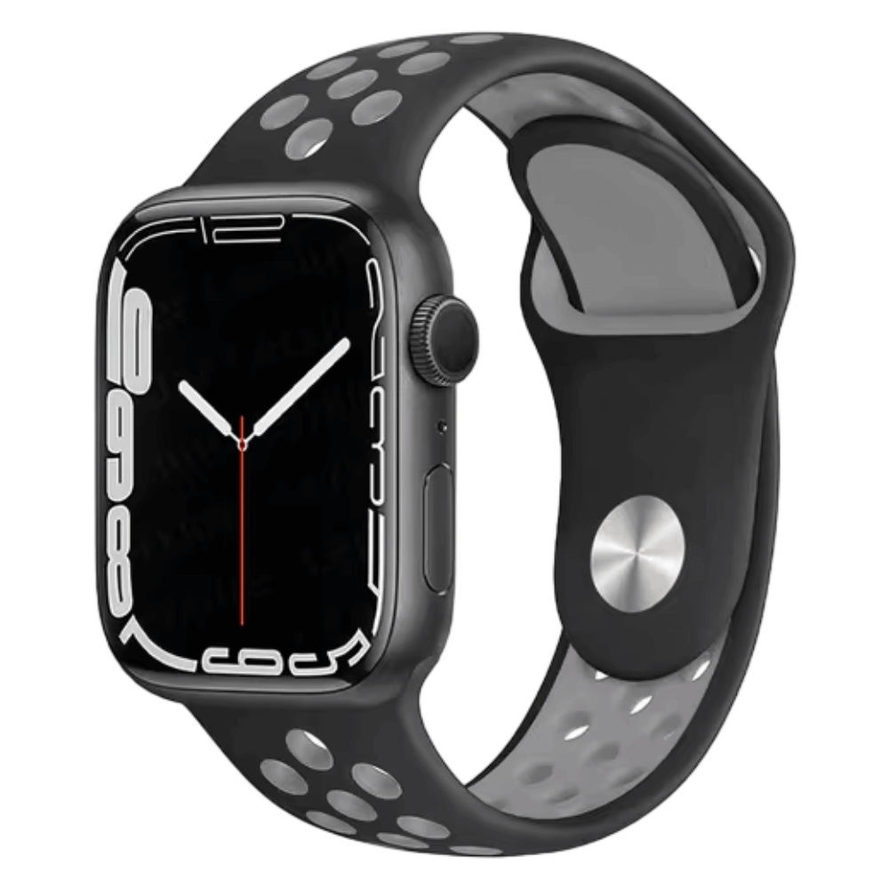 Silicone Sport Watch Band for Apple Watch in Black and Grey