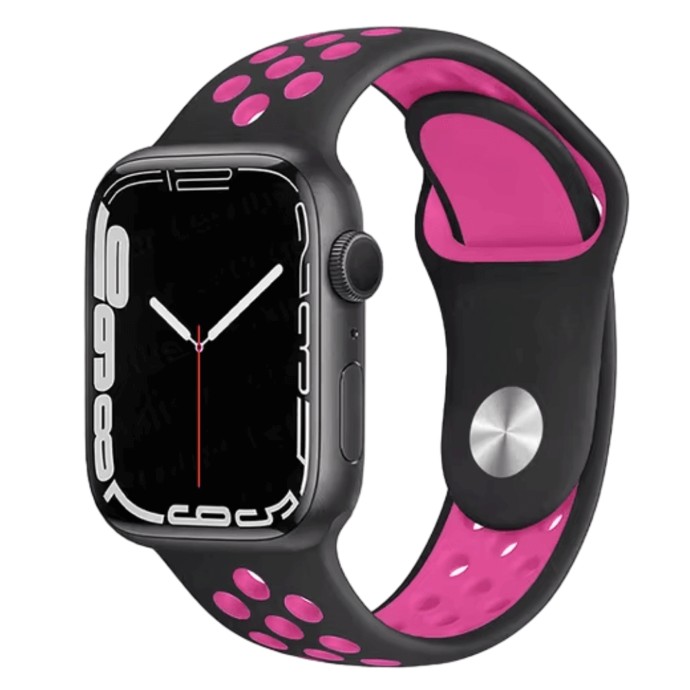 Silicone Sport Watch Band for Apple Watch in Black and Pink