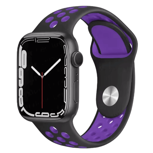 Silicone Sport Watch Band for Apple Watch in Black and Purple