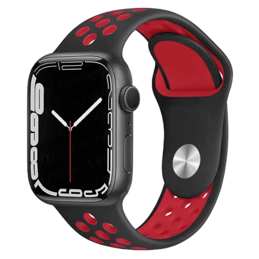 Silicone Sport Watch Band for Apple Watch in Black and Red