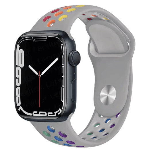 Silicone Sport Watch Band for Apple Watch in Grey and Rainbow