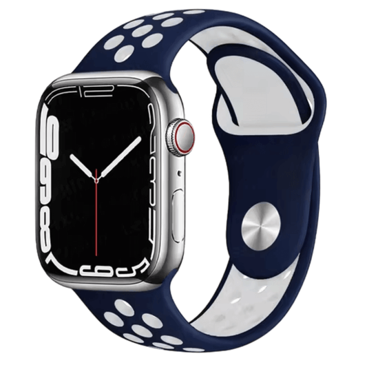 Silicone Sport Watch Band for Apple Watch in Navy Blue and White