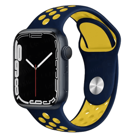 Silicone Sport Watch Band for Apple Watch in Navy Blue and Yellow