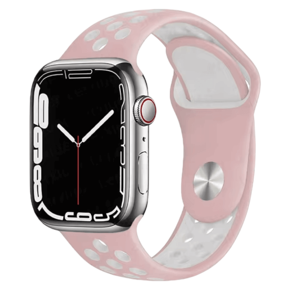 Silicone Sport Watch Band for Apple Watch in Pink and White