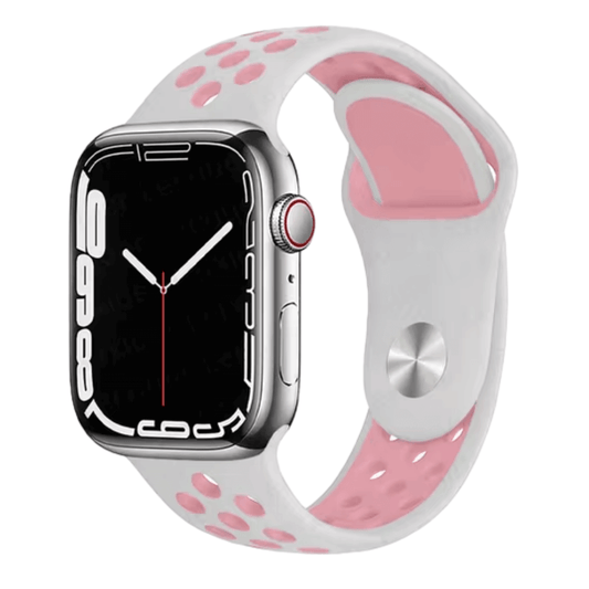 Silicone Sport Watch Band for Apple Watch in White and Pink