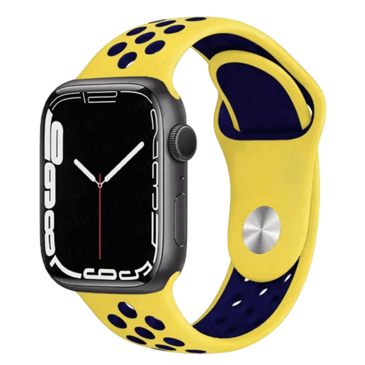 Silicone Sport Watch Band for Apple Watch in Yellow and Navy Blue