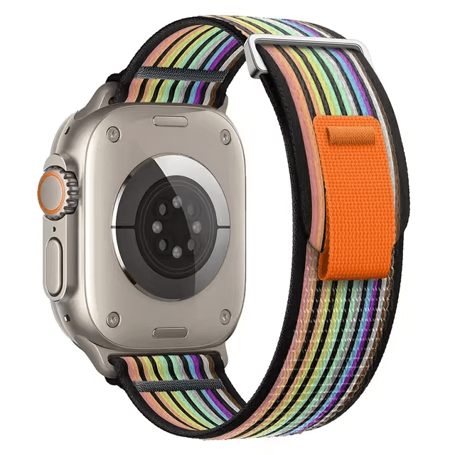 Trail Loop Nylon Sports Strap For Apple Watch in Black Rainbow