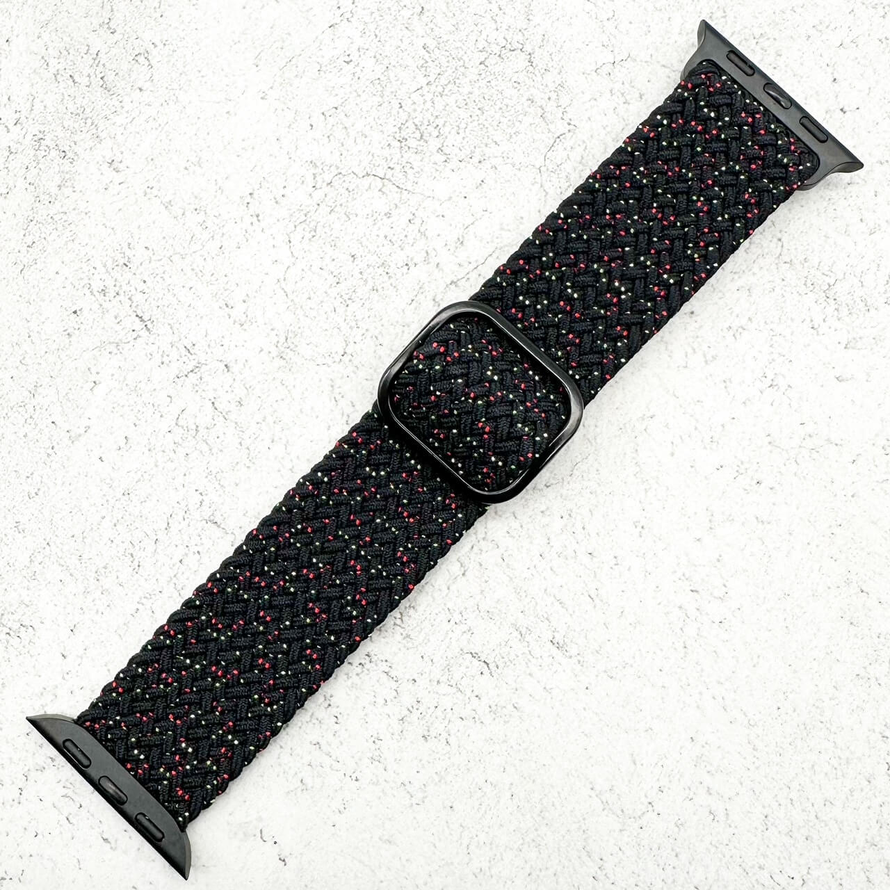 Braided Elastic Watch Band With Buckle For Apple Watch In Starry Sky Black 1