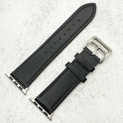 Genuine Leather Watch Band with Stainless Steel Vintage Buckle in Carbon Black 2