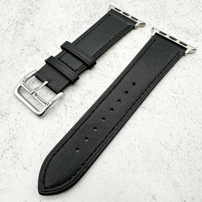 Genuine Leather Watch Band with Stainless Steel Vintage Buckle in Carbon Black 3