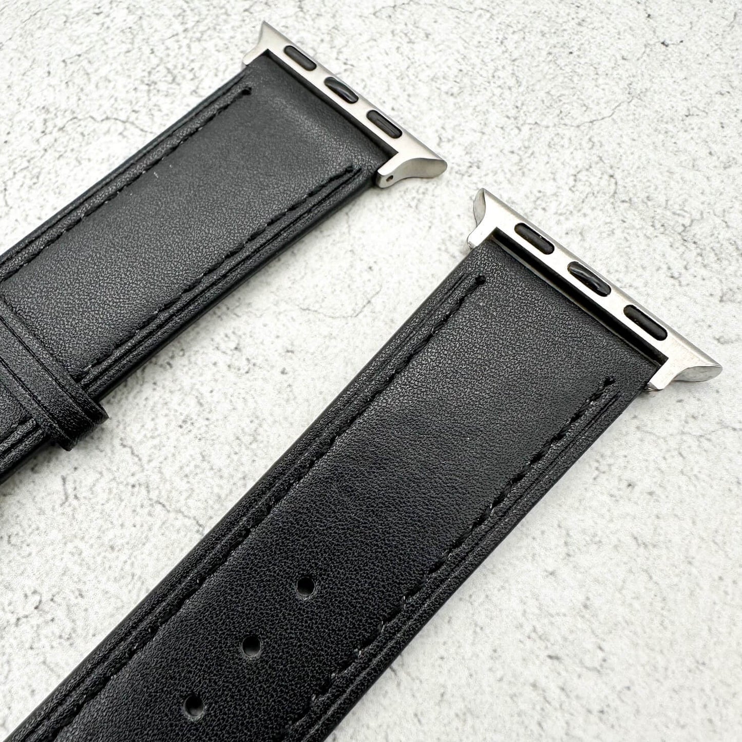 Genuine Leather Watch Band with Stainless Steel Vintage Buckle in Carbon Black 4