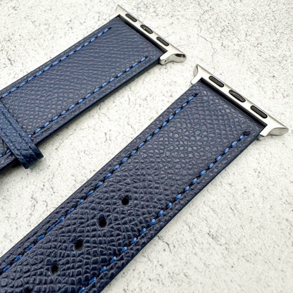 Genuine Leather Watch Band with Stainless Steel Vintage Buckle in Ink Blue 4